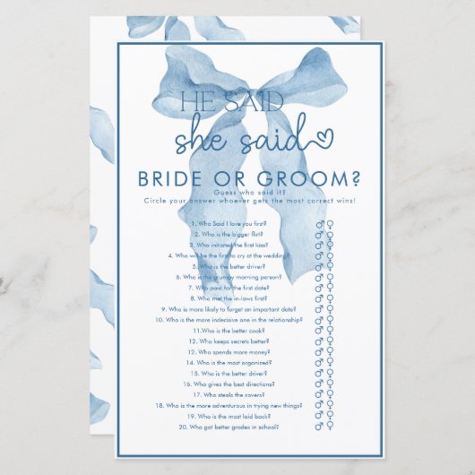 リボンボウブライダルシャワーゲーム (正面/裏面)