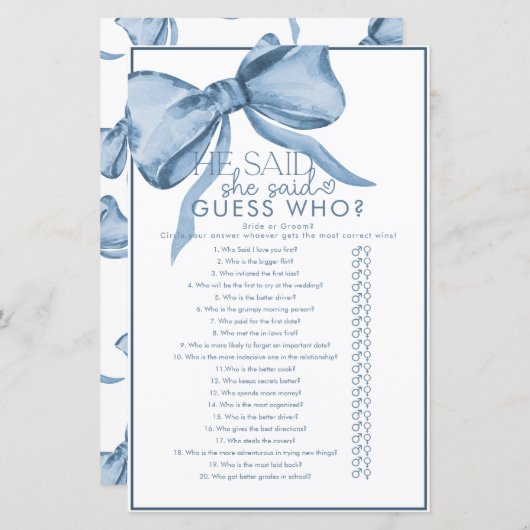 リボンボウブライダルシャワーゲーム (正面/裏面)