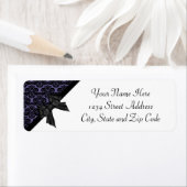 リボンボウ黒と紫のダマスク ラベル (インサイチュ)