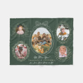 リボンボタニカルフレーム5写真祖父母グリーン フリースブランケット (正面(横))