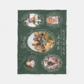 リボンボタニカルフレーム5写真祖父母グリーン フリースブランケット (正面)