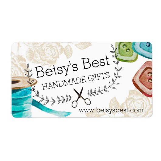 リボンボタンはさみすぼらしいシックな裁縫 ラベル (正面)