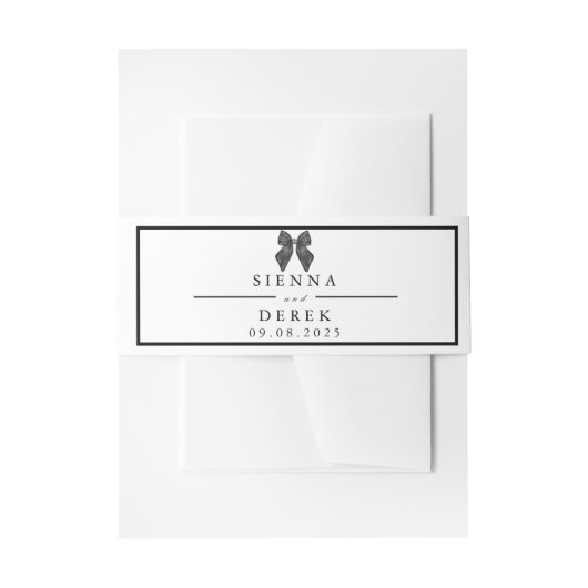 リボンボークラシカルブラック&ホワイト結婚ズ 招待状ベリーバンド (正面例)