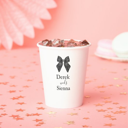リボンボークラシカルブラック&ホワイト結婚ズ 紙コップ (インサイチュ)