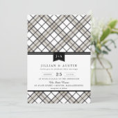 リボンモダンモノグラムと単にプリッ結婚ド 招待状 (スタンド正面)