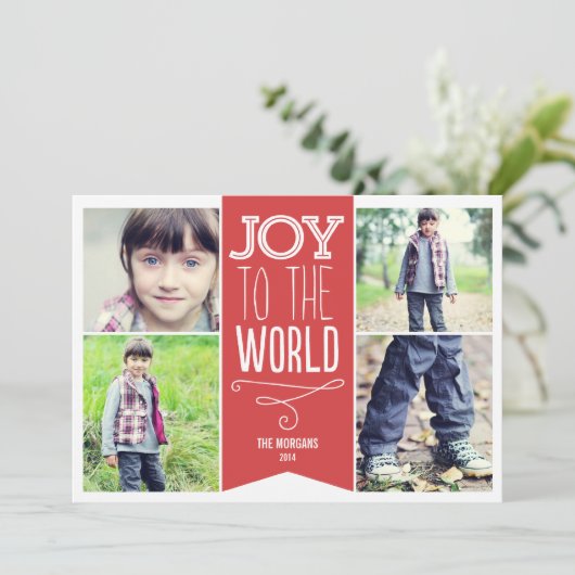 リボンモダン休日のフォトカード – 赤 シーズンカード (スタンド正面)