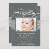 リボンレースのよう写真バプテスマ招待状 招待状 (正面/裏面)