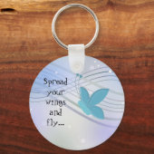 リボン上の青い蝶の旋回 キーホルダー (正面)