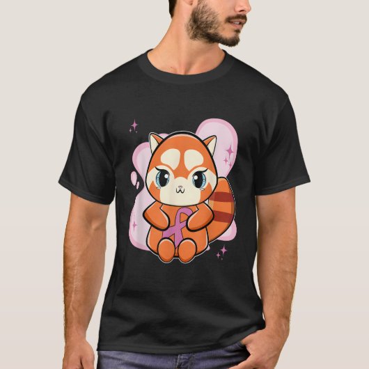 リボン乳癌認識度付き赤パンダ Tシャツ (正面)
