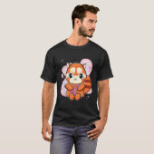 リボン乳癌認識度付き赤パンダ Tシャツ (正面フル)