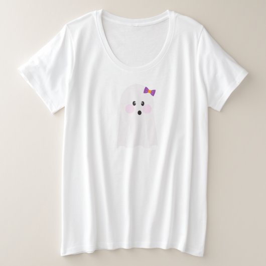 リボン付きのキュートな幽霊の衣装パーティー プラスサイズTシャツ (デザイン正面)