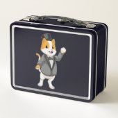 リボン付きのグルーミングとしての猫 メタルランチボックス (裏面)