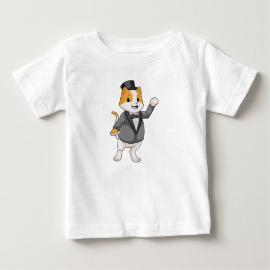 リボン付きのネコの花婿 ベビーTシャツ (正面)
