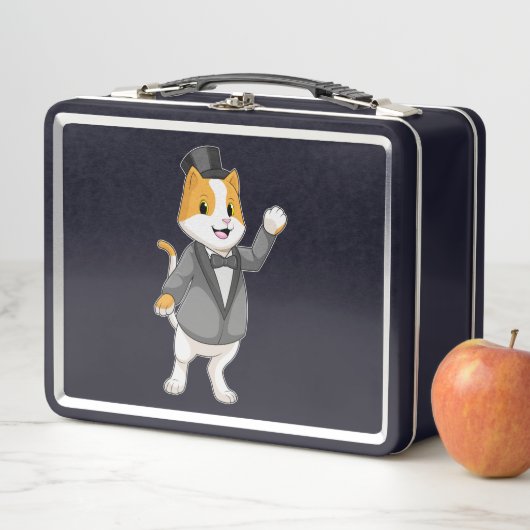 リボン付きの猫のグルーミング メタルランチボックス (インサイチュ)