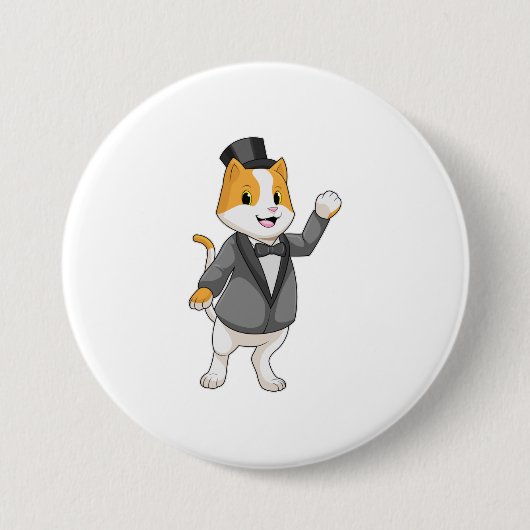 リボン付きの猫の花婿 缶バッジ (正面)