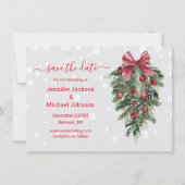 リボン付きクリスマスの日付保存レトロな装飾の結婚式 ノートカード (正面)
