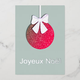 リボン付きクリスマスオーナメント ジョワイユ ノエル 箔シーズンカード