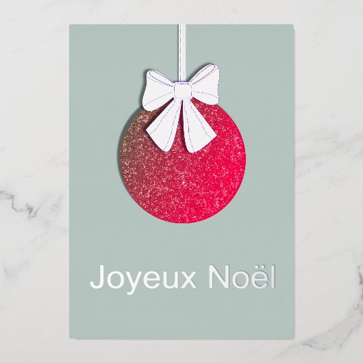 リボン付きクリスマスオーナメント ジョワイユ ノエル 箔シーズンカード (正面)