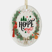 リボン付きクリスマスリースで希望の言葉 セラミックオーナメント (右)