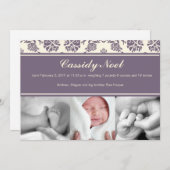 リボン付きダマスク 誕生発表 案内状 (正面/裏面)
