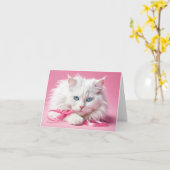 リボン付きノートカード白猫 カード (黄色い花)