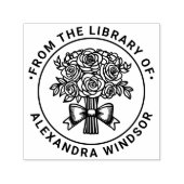 リボン付きバラの花束 本の名前 ラベル セルフインキングスタンプ (デザイン)