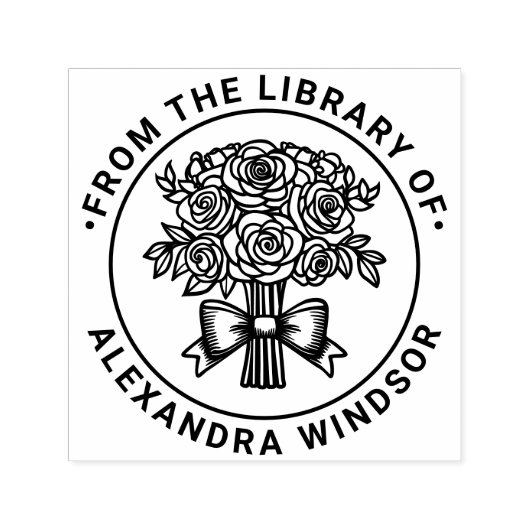 リボン付きバラの花束 本の名前 ラベル セルフインキングスタンプ (デザイン)