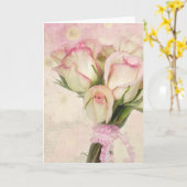 リボン付きピンクとアイボリーのローズブーケ カード (黄色い花)