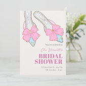 リボン付きピンクのヒールブライダルシャワー 招待状 (スタンド正面)
