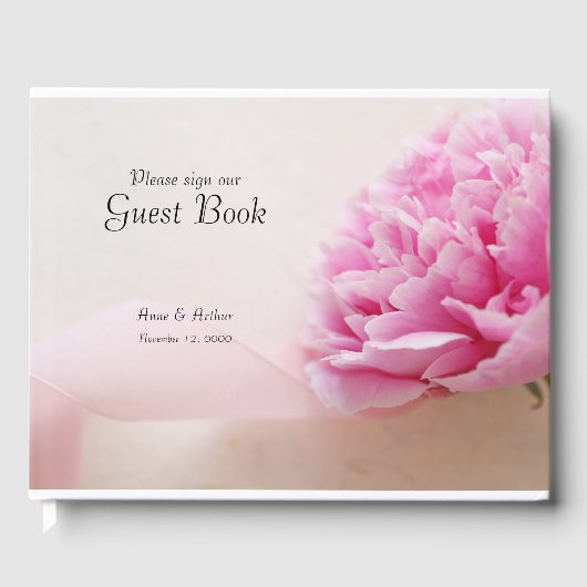リボン付きピンク色の牡丹 ゲストブック (正面)
