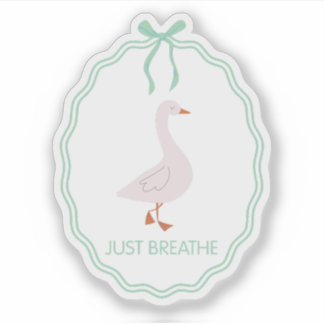 リボン付きフレームのキュートなガチョウ Just Breathe シール