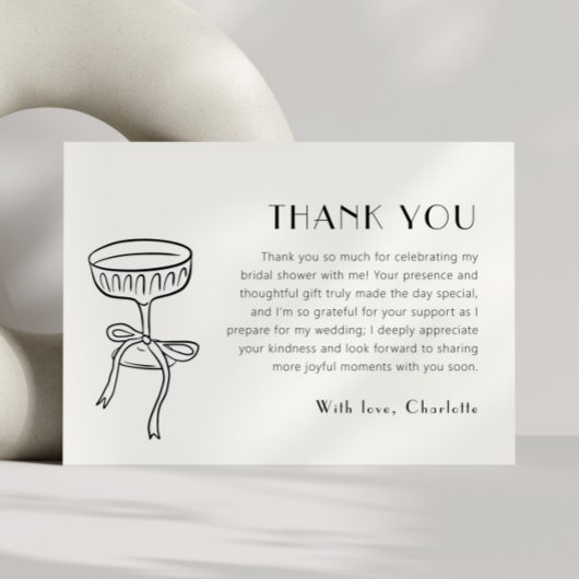 リボン付きブラックシャンパングラス ブライダルシャワー サンキューカード