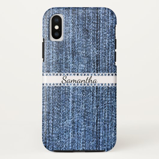 リボン付きブルーデニムルックiPhone Xケース Case-Mate iPhoneケース (裏面)