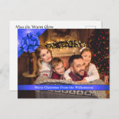リボン付きブルーボウMerry Christmas写真 シーズンポストカード (正面/裏面)