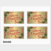 リボン付きホリー金ゴールドシール 長方形シール (シート)