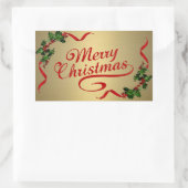 リボン付きホリー金ゴールドシール 長方形シール (バッグ)