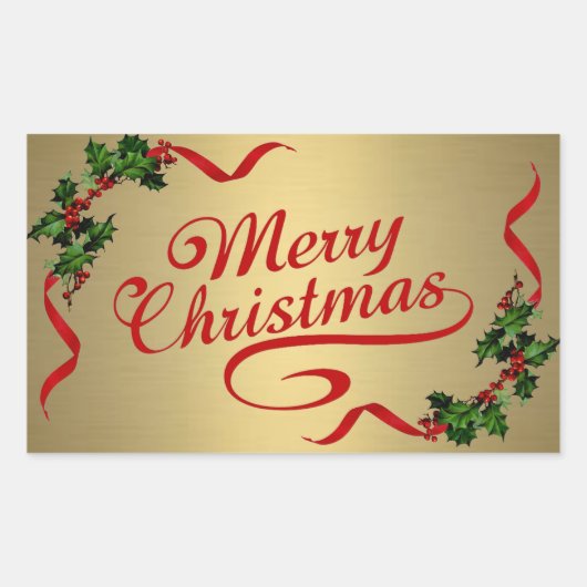 リボン付きホリー金ゴールドシール 長方形シール (正面)