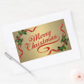 リボン付きホリー金ゴールドシール 長方形シール (封筒)