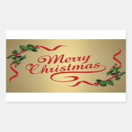 リボン付きホリー金ゴールドシール 長方形シール