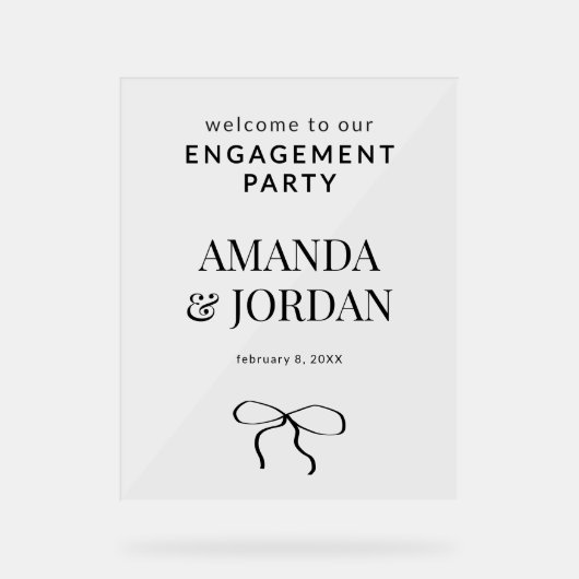 リボン付きミニマリスト白黒婚約 アクリルサイン (正面)