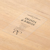 リボン付きミニマリスト白黒婚約 アクリル招待状 (レイダウン)