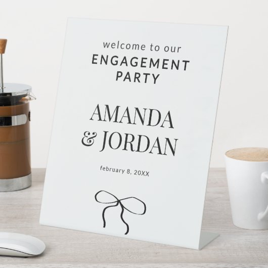 リボン付きミニマリスト白黒婚約 台座サイン (インサイチュ)