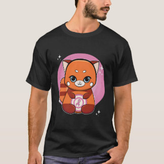 リボン付きレッサーパンダ 乳がん啓発 Tシャツ