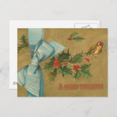 リボン付きヴィンテージクリスマスエンベロープ シーズンポストカード (正面/裏面)