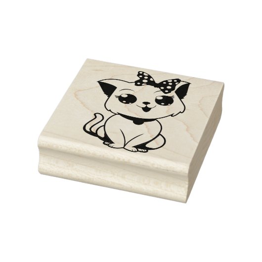 リボン付き猫 ゴムスタンプ ラバースタンプ (スタンプ)