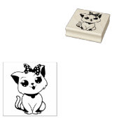 リボン付き猫 ゴムスタンプ ラバースタンプ (押印)