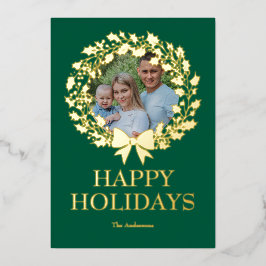 リボン付き花輪 フォト リアル ゴールド ホリデー カード