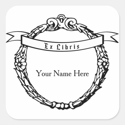 リボン付きEx Libris蔵書票ヴィンテージリース スクエアシール (正面)