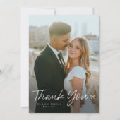 リボン写真付きのシンプルなスクリプト結婚式 サンキューカード (正面)
