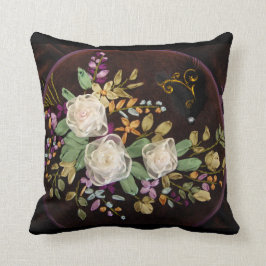 リボン刺繍白バラ クッション